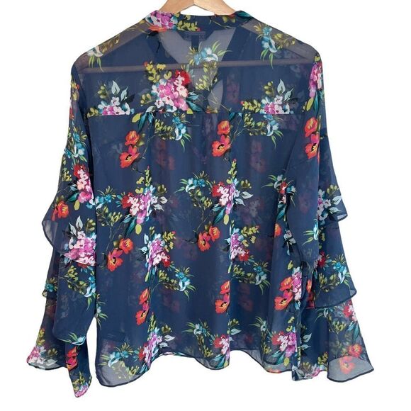 Express Floral Tiered Sleeve Semi Sheer Top - Picture 6 of 8